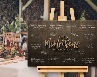 Rustic Wood-Like Wedding Guest Book, Canvas Signature GuestBook, Rustic Last Name Guestbook Home Decor, Wedding Gift For Couple - WGB2