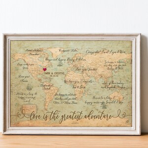 Wedding Signature Guest Book, Vintage World Map Guest Book, Rustic Adventure Guest Book Alternative, Destination Wedding Canvas - CGB422