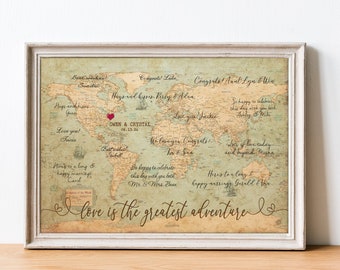 Wedding Signature Guest Book, Vintage World Map Guest Book, Rustic Adventure Guest Book Alternative, Destination Wedding Canvas - CGB422