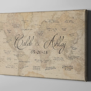 Libro de visitas de lienzo, Libro de visitas de firmas del mapa mundial, Libro de visitas de bodas de destino, Idea de regalo para recién casados, Regalo para menores de 70 años -CGB67