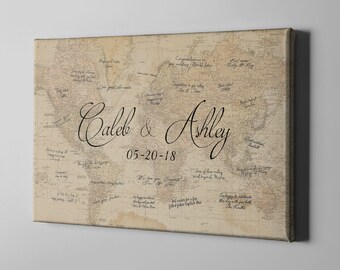 Canvas Guest Book, World Map Signature GuestBook, Destination Wedding Guest Book, Gift Idea for NewlyWeds, Gift under 70 -CGB67