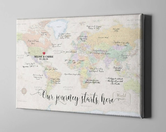 Canvas Guest Book, World Map Guest Book Alternative, Travel Themed GuestBook, Destination Wedding GuestBook Ideas, Anniversary Gift - CGB157