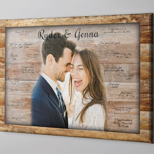 Canvas Guest Book, Farmhouse Wedding Guest Book Alternative, Wood Frame Photo GuestBook, Anniversary Custom Photo Portrait Gift - CGB376