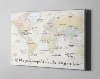 Canvas Guest Book, World Map Guest Book, Travel Themed GuestBook Alternative, Destination Wedding GuestBook Ideas - CGB198