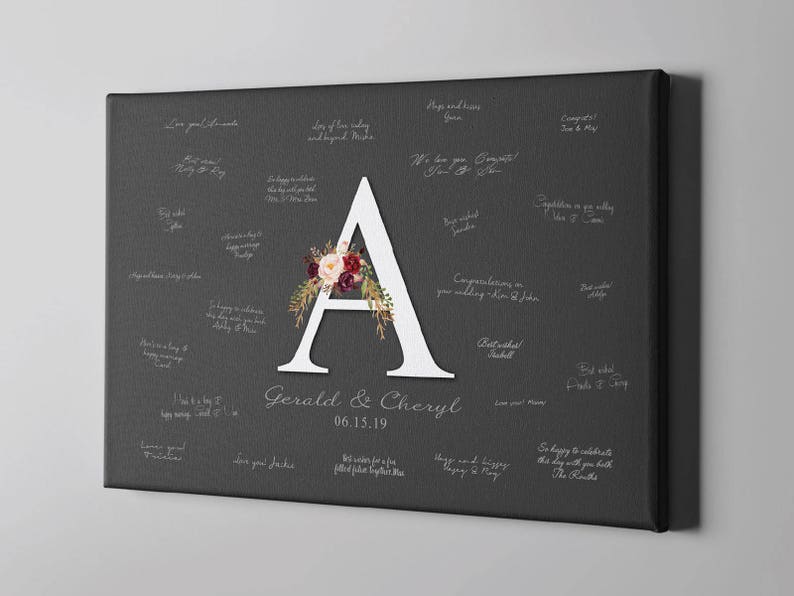 SALE 50/% Off Monogram Canvas Guest Book Last Name Initial Signature Guest Book Floral GuestBook CGB206 Wedding Anniversary Gift Ideas
