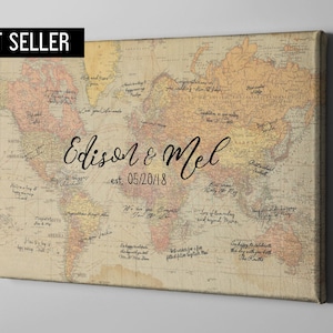 Canvas Guest Book, Rustic World Map Guest Book, Vintage Travel Theme Wedding Signatures, Anniversary Gift for Grandparents - CGB63