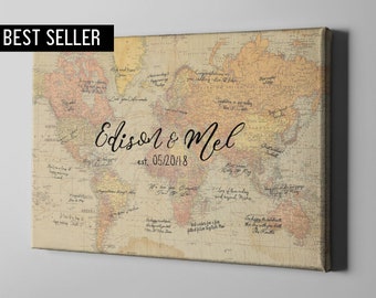 Canvas Guest Book, Rustic World Map Guest Book, Vintage Travel Theme Wedding Signatures, Unique Gift Ideas for Wedding Couples - CGB63