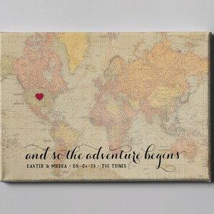 Canvas Guest Book, Vintage World Map Destination Wedding Guest Book, Rustic Travel Theme Wedding, Anniversary Guft Idea -CGB237