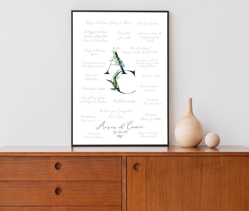 Wedding Monogram Guestbook, Botanical Signature Guestbook, Wedding Signature Guest Book Alternative, Greenery Monogram Wedding Decor CGB428 image 4