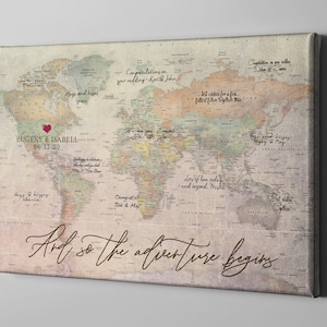 Canvas Guest Book, Vintage Rustic World Map Guest Book, Adventure Guest Book Ideas, Destination Wedding Alternative - CGB291