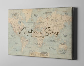 Canvas Guest Book, Vintage World Map Custom GuestBook, Destination Wedding Signatures Poster, Anniversary Gift Ideas - CGB342