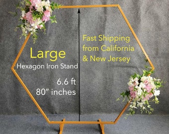 6.6 ft Large Hexagon Metal Stand, Solid Geometry Photo Stand, Party Balloons Decoration Stand, Sturdy Wedding Ceremony Floral Arch Backdrop