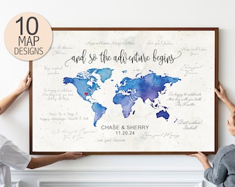 Wedding Guest Book, Destination Wedding Signature Guestbook, World Map Travel Themed Guestbook, Watercolor World Map Wedding Gift - CGB212