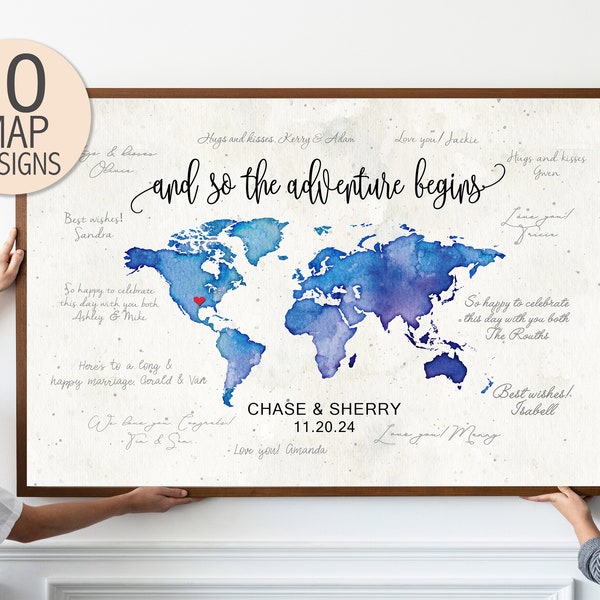 Wedding Guest Book, Destination Wedding Signature Guestbook, World Map Travel Themed Guestbook, Watercolor World Map Wedding Gift - CGB212