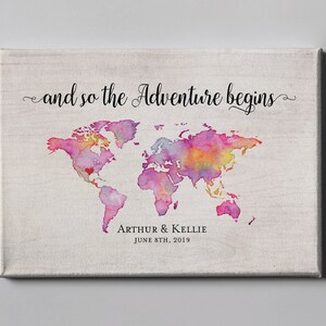 Canvas Guest Book, Watercolor World Map Signature GuestBook, Destination Wedding Travel Themed GuestBook Memento CGB219 image 4