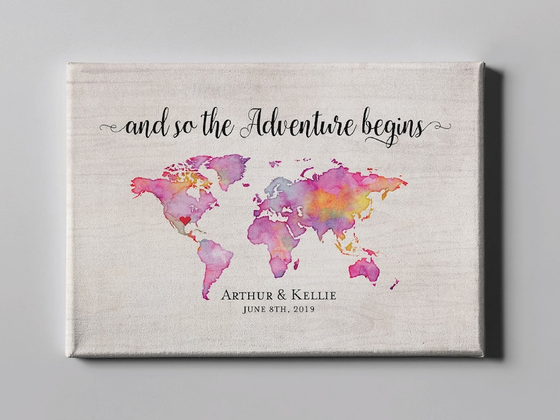 Canvas Guest Book, Watercolor World Map Signature GuestBook, Destination Wedding Travel Themed GuestBook Memento CGB219 image 4