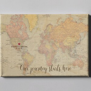 Canvas Guest Book, Rustic Vintage World Map Guest Book, Destination Wedding Guest Book, Gift for Wedding Couple, Anniversary Gift - CGB202