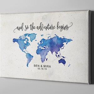 Canvas Guest Book, Destination Wedding Signature GuestBook, World Map Travel Themed GuestBook, Watercolor World Map Art CGB212 image 6