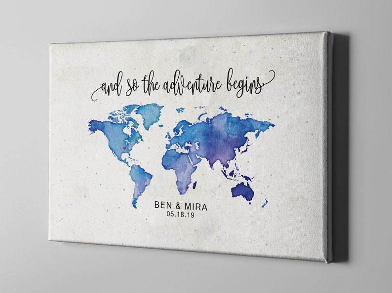 Canvas Guest Book, Destination Wedding Signature GuestBook, World Map Travel Themed GuestBook, Watercolor World Map Art CGB212 image 6