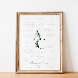 Wedding Monogram Guestbook, Botanical Signature Guestbook, Wedding Signature Guest Book Alternative, Greenery Monogram Wedding Decor CGB428 image 1