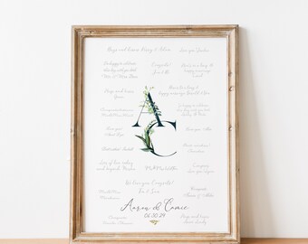 Wedding Monogram Guestbook, Botanical Signature Guestbook, Wedding Signature Guest Book Alternative, Greenery Monogram Wedding Decor -CGB428