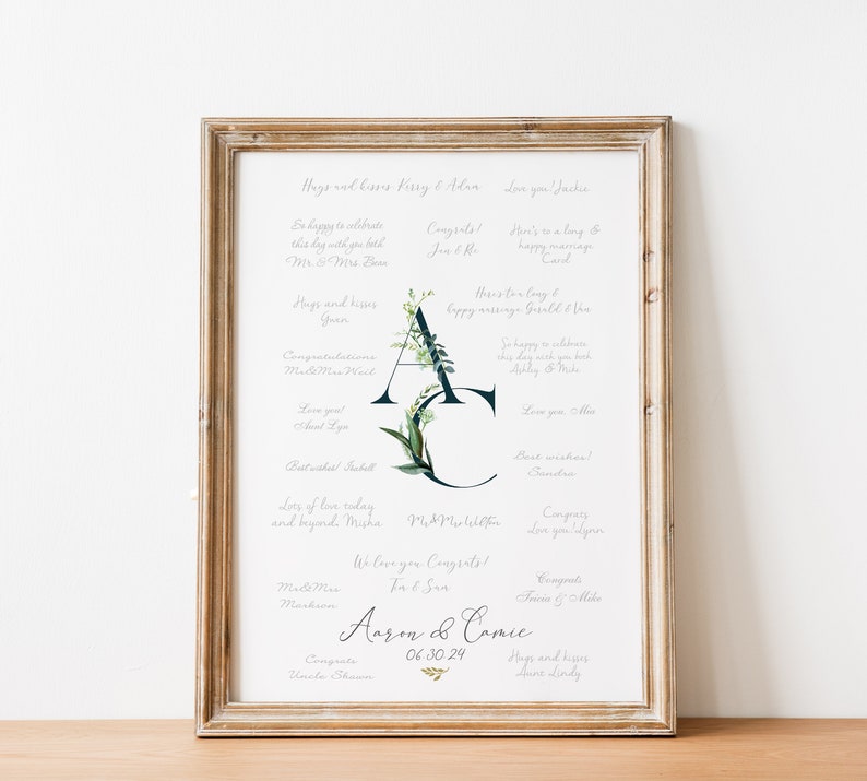 Wedding Monogram Guestbook, Botanical Signature Guestbook, Wedding Signature Guest Book Alternative, Greenery Monogram Wedding Decor CGB428 image 1