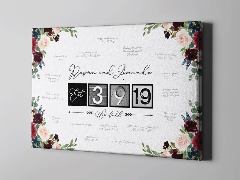 Elegant Burgundy Blush Floral GuestBook Signature Guest Book Alternative CGB217 SALE 50/% Off Canvas Guest Book Bridal Shower Gift Ideas