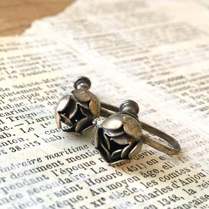 Petite Vintage Sterling Rose Earrings  - Arts and Crafts Screw Back