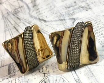 Vintage zweifarbige Ohrclips – 1980s Abstrakte Goldtöne