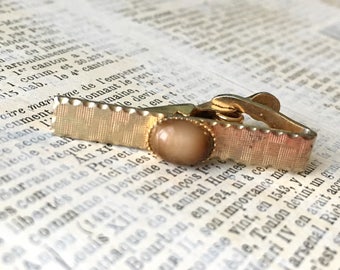 Barra de corbata estilo vintage / Pinza de corbata dorada / Accesorios para hombre con pedrería marrón Moonglow