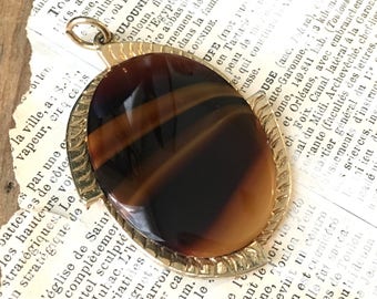 Colgante vintage de cristal de ágata de Sarah Coventry / Joyería bohemia en tono dorado