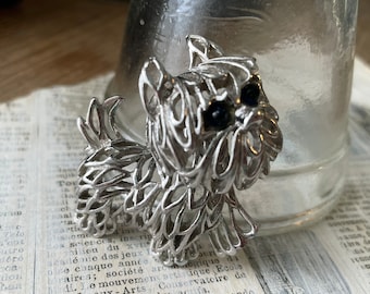 Vintage Scottie Dog Pin / Broche Trembler Retro Pin Silvertone