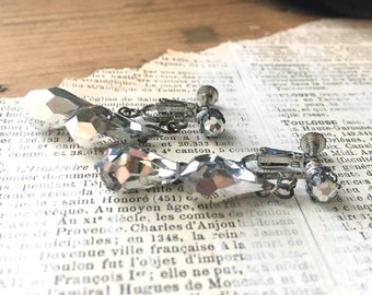 Pendientes de clip de cristal Swarovski de plata vintage - Renacimiento victoriano facetado cristal austriaco