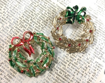 Vintage esmalte guirnalda broches - dispersión pines rojo oro verde navidad joyería
