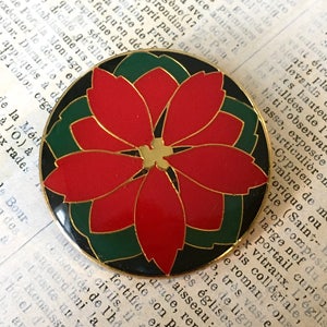 Poinsettia Pin | Vintage Hallmark Christmas Jewelry | Enamel Retro Christmas