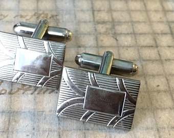 Gemelos geométricos vintage de plata / Estilo Art Déco moderno unisex