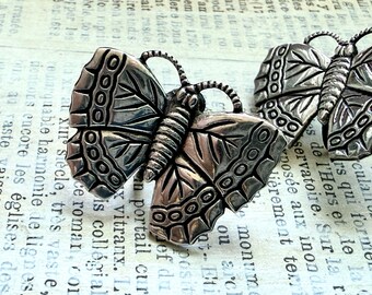 Vintage Sterling Silber Schmetterling Ohrringe | Kunst und Kunsthandwerk Schraube zurück | Handgeschnitzt | Mid Century