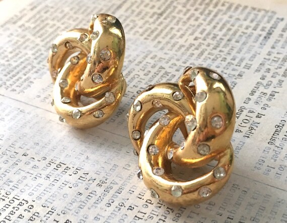 Vintage Crystal Knot Earrings | Rhinestone Eighti… - image 2