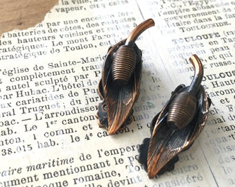 Vintage Kupfer Blatt Ohrclips - 50er Jahre Retro