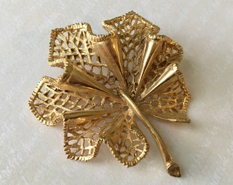 Broche de Pan de Oro Vintage / Plisado Estilizado / Broche Modernista de los Años Sesenta