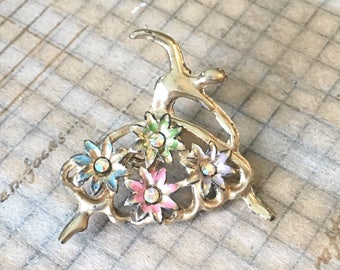 Broche de bailarina vintage / Broche floral de esmalte con diamantes de imitación Aurora Boreal