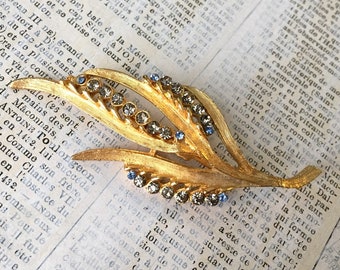 Vintage Floral Strass Brosche - Mod Midcentury Blätter Spray WheatPin