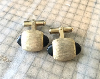 Gemelos vintage / Destino, cristal negro texturizado unisex / Accesorio para hombre Mod