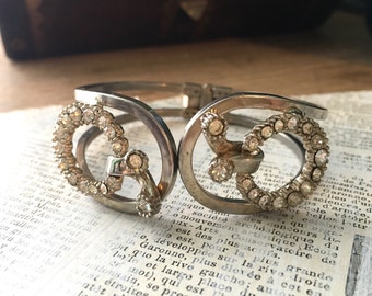 Pulsera de abrazadera de piedra rhinstone ( Rhinstone Clamper Bracelet) Vintage Rhinestones Wreath Bangle
