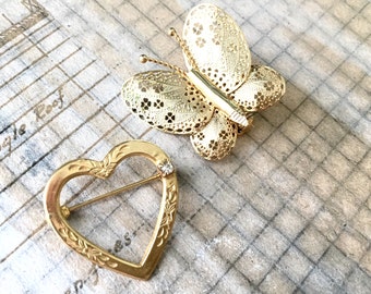 Vintage-Herz und Buttefly Stifte | Goldtone Valentinstag Schmuck