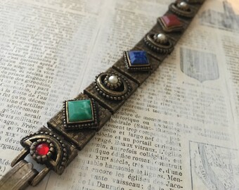 Pulsera de renacimiento victoriano vintage / gemas de vidrio perla joyería de bronce / estilo got