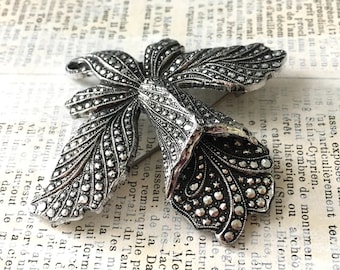 Antike Markasit Orchidee Brosche | 3D Vintage West Germany Blumen Anstecknadel