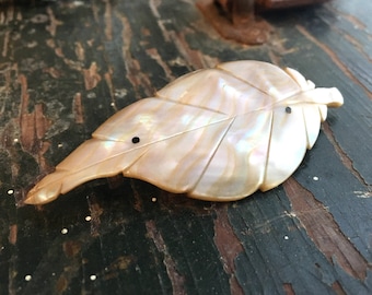 Antique Carved Mother of Pearl Brooch | Shell Leaf Victorian MOP Pin