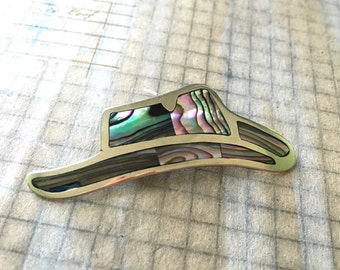 Vintage Alpaca Plata Cowboy Sombrero Broche - ALPACA México Abalone Pin