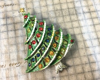 Jahrgang Weihnachtsbaum Brosche - Emaille-Retro-Weihnachten-Strass-Schmuck